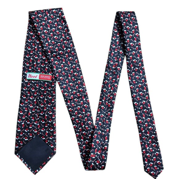 VTG Santa Hat Candy Cane Christmas Neck Tie Novelty Holiday Party Black Red Noel - Picture 5 of 7